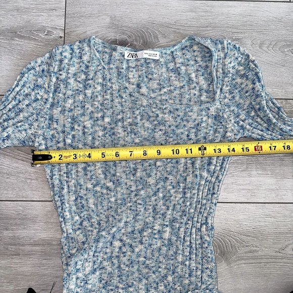 Zara Asymmetric Neckline Blue Knit Sweater Dress Women's Small S - Picture 8 of 8